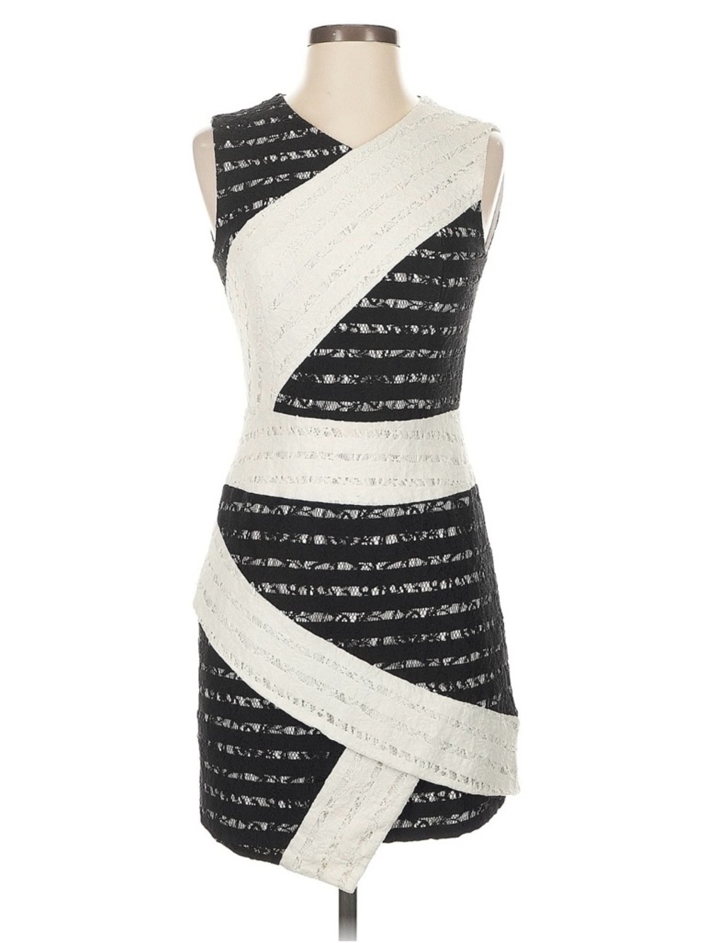 Revolve BCBGMaxAzria Black and White Diagonal Panel Mini Dress - Picture 4 of 9